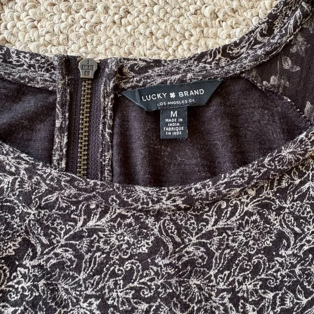 Lucky Brand Women's Top | M Boho Floral Block Peasant Festival Coquette - Picture 2 of 9
